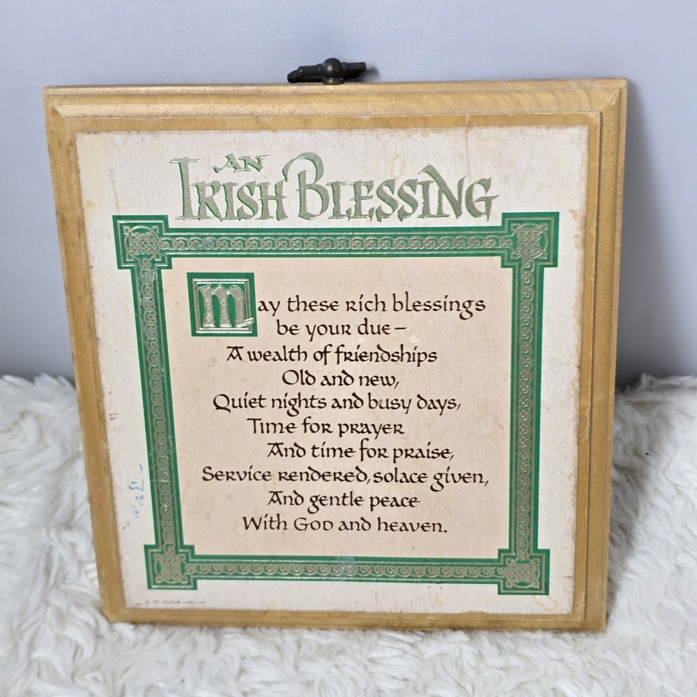 Vintage 1981 Hallmark Irish Blessing Wall Hanging Plaque Wooden Cottage Bar Pub